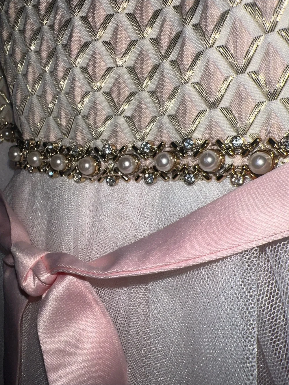 American Princess Flower Girl Dress  Blush Pink & Gold